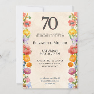Floral 70th Birthday – Elegant Garden Design 70 Einladung