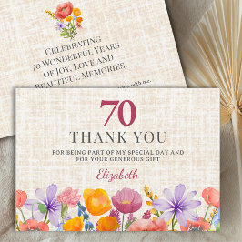 Floral 70th Birthday - Elegant Garden Party Thanks Dankeskarte