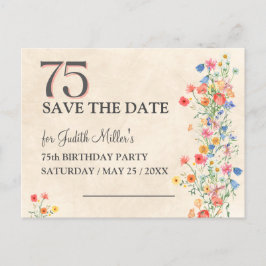 Floral 75. Geburtstag - Elegant Save the Date Ankündigungspostkarte