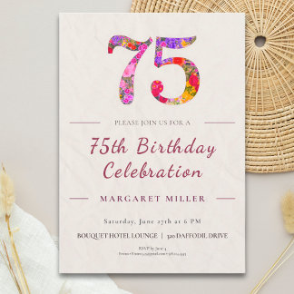 Floral 75th Birthday - Elegant Celebration Einladung