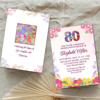 Floral 80. Geburtstag laden 80 Blume granny card e Einladung