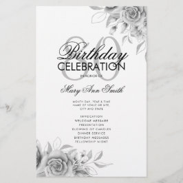 Floral 80. Geburtstag Programm Silver mit Menü