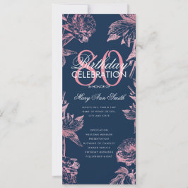 Floral 80. Geburtstag Rose Gold Navy Menü Einladung