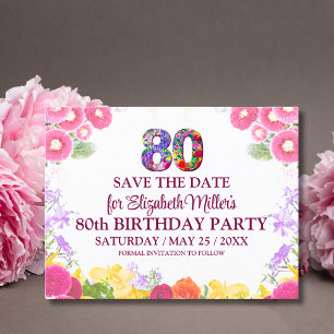 Floral 80. Geburtstag Save the Date 80 elegant Postkarte