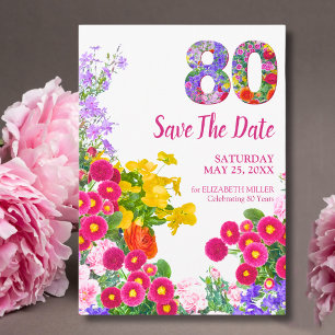 Floral 80. Geburtstag Save the Date, Elegantes Des Date