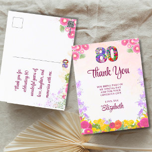 Floral 80. Geburtstag vielen Dank Karte 80 Blume c