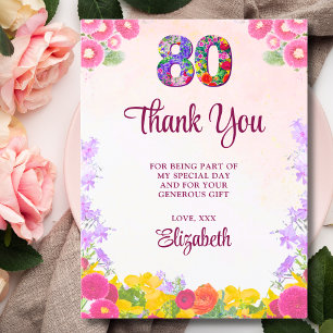 Floral 80. Geburtstag vielen Dank Karte 80 Blume c