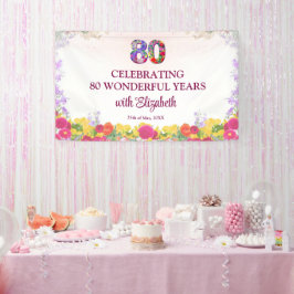 Floral 80. Geburtstagsparty Banner 80 Jahre elegan