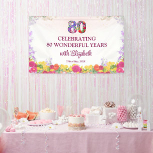 Floral 80. Geburtstagsparty Banner 80 Jahre elegan