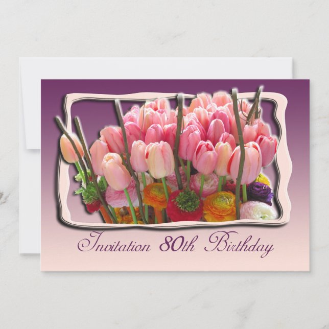 Floral 80. Geburtstagsparty Einladung (Vorderseite)