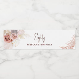 Floral 80. Geburtstagsparty Pampas Grass Wasserflaschenetikett