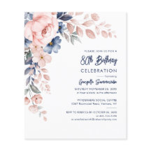 Floral 80. Geburtstagsparty Rosa Foliage Einladung