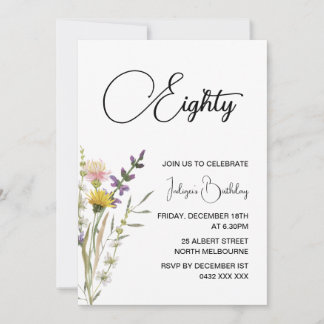 Floral 80th Birthday Party Invitation Einladung