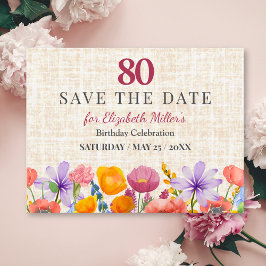 Floral 80th Birthday Save the Date - Garden Party Einladung