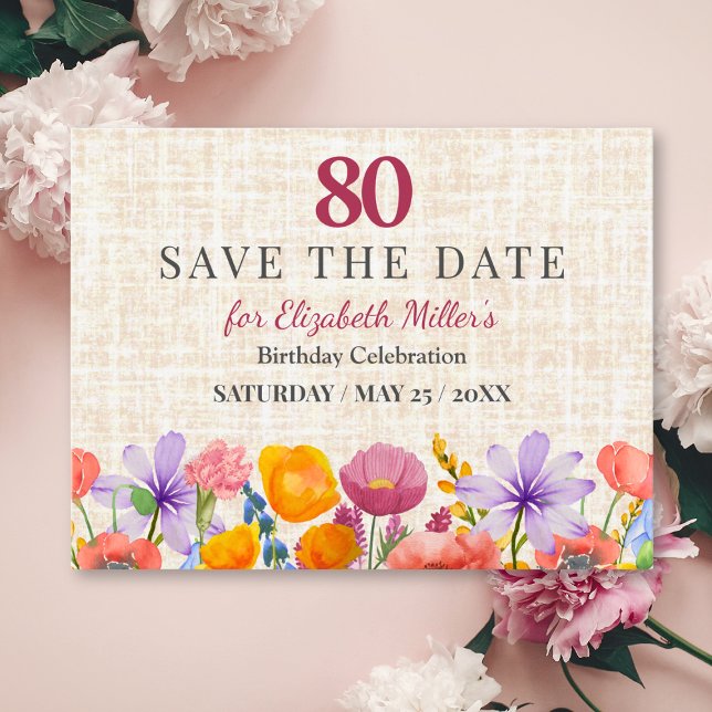 Floral 80th Birthday Save the Date - Garden Party Einladung (Von Creator hochgeladen)