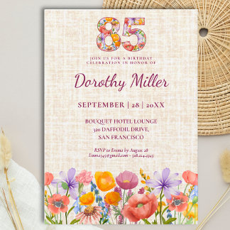 Floral 85th Birthday - 85 Years Elegant Wildflower Einladung