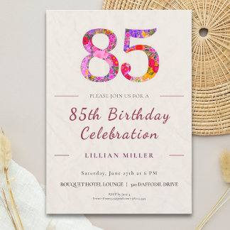 Floral 85th Birthday - Elegant Celebration Einladung