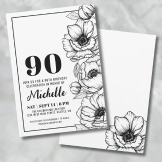 Floral 90. Geburtstag Einladung