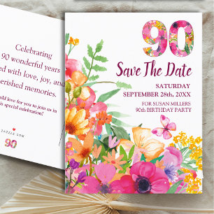 Floral 90. Geburtstag Save the Date, Elegant 90 An Ankündigungspostkarte