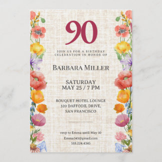 Floral 90th Birthday Party - Elegant Garden Einladung
