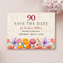 Floral 90th Birthday Save the Date - Garden Party
