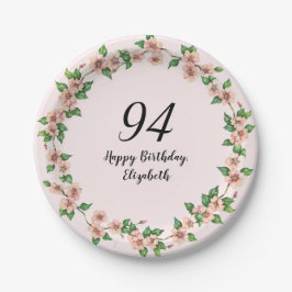Floral 94th Birthday Pretty Blush Pink Pappteller