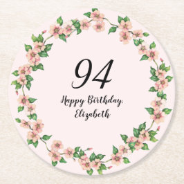 Floral 94th Birthday Pretty Blush Pink Runder Pappuntersetzer