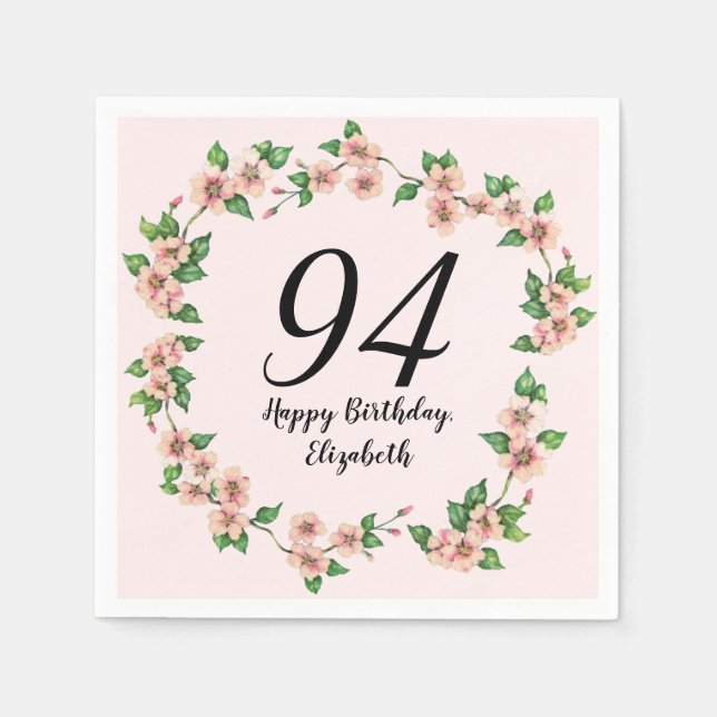 Floral 94th Birthday Pretty Blush Pink Serviette (Vorderseite)