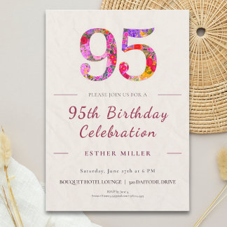 Floral 95th Birthday - Elegant Celebration Einladung