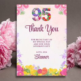 Floral 95th Birthday Thanks - Blush Bloom 95 Years Dankeskarte