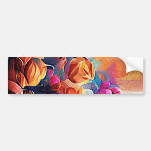 Floral Abstract Art Orange Red Blue Flowers Autoaufkleber