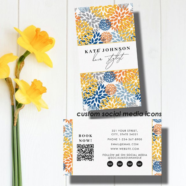 Floral Abstract Bright Salon Hair Stylist Makeup  Visitenkarte (Floral Abstract Bright Salon Hair Stylist Makeup Business Card)