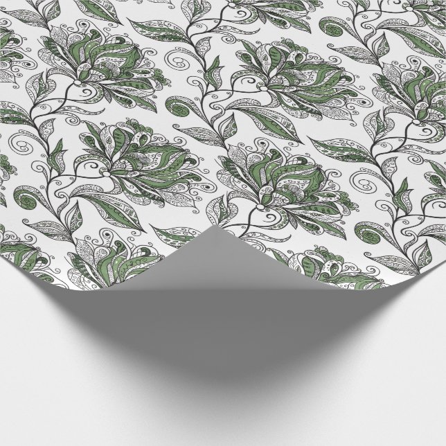 Floral Abstract Doodle Art Style Shades of Green Geschenkpapier (Ecke)