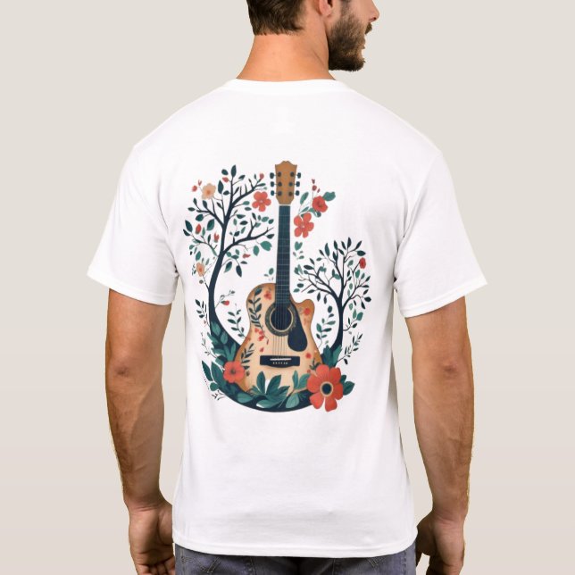 🎸 "Floral Acoustic Guitar" - Artistic Music Lover T-Shirt (Rückseite)