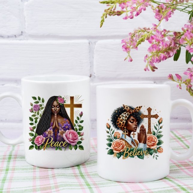 Floral Afrikanischer Amerikaner beten Frauen Kaffeetasse (Von Creator hochgeladen)