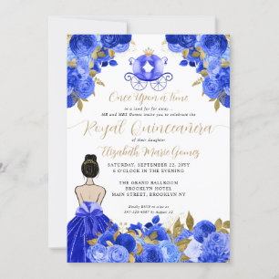 Floral Ainderella Princess Royal Blue Quinceanera Einladung