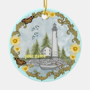Floral Alabama Lighthouse Keramik Ornament
