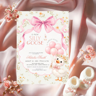 Floral All in One Silly Goose Pink Bow Baby Shower Einladung