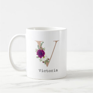 Floral Alphabet individuelle Name Buchstabe "V" Kaffeetasse