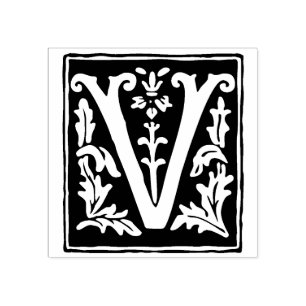Floral Alphabet Letter V Vintage Typografie Gummistempel