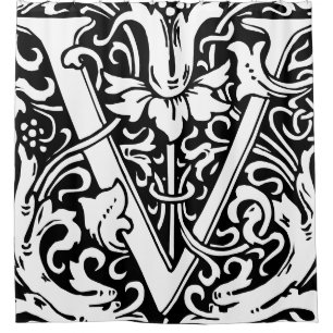 Floral Alphabet Mit Monogramm Letter V Classic Duschvorhang