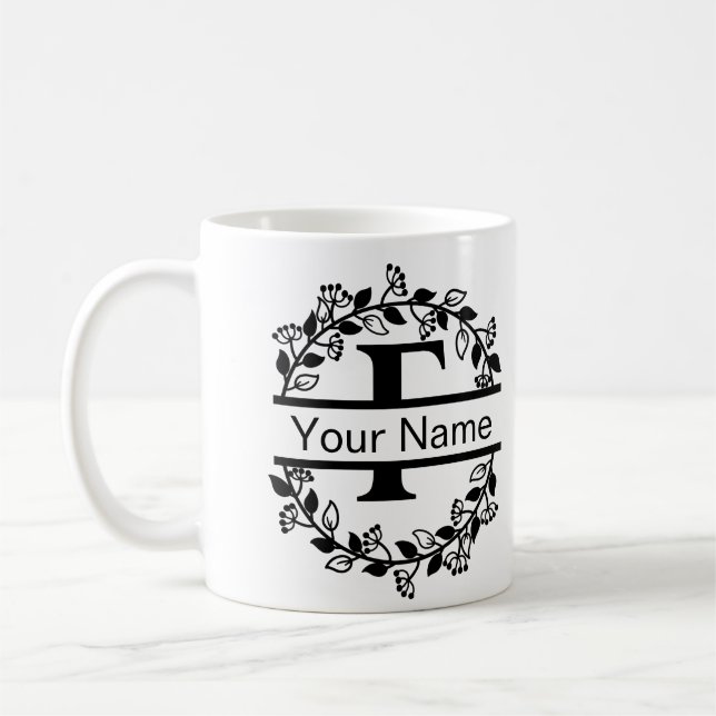 Floral Alphabet mit Name Custom Monogram Kaffeetasse (Links)