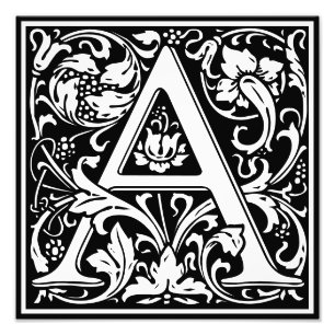 Floral Alphabet Monogram Letter A Foto Print