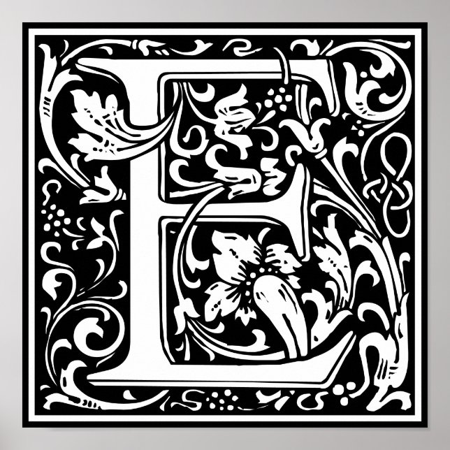 Floral Alphabet Monogram Letter E Poster (Vorne)