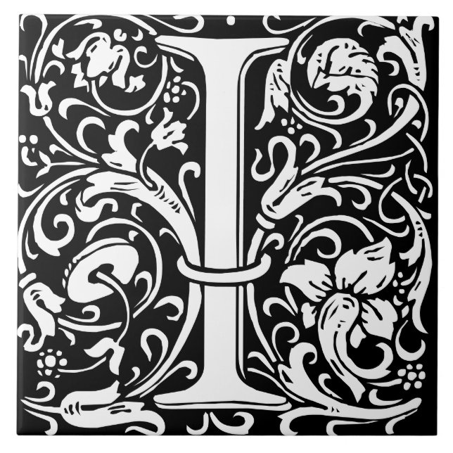 Floral Alphabet Monogram Letter I Tile Fliese (Vorderseite)