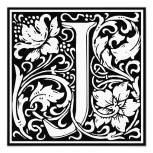 Floral Alphabet Monogram Letter J Foto Print