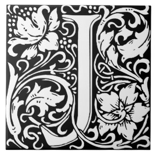 Floral Alphabet Monogram Letter J Tile Fliese