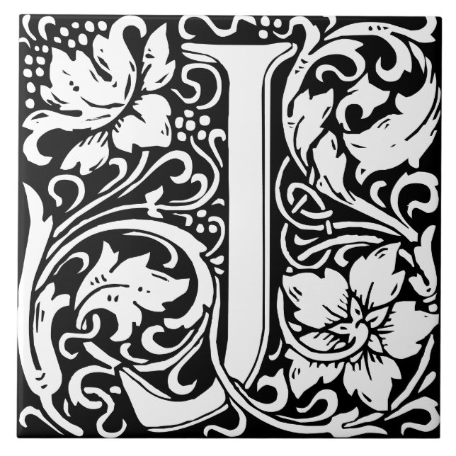 Floral Alphabet Monogram Letter J Tile Fliese (Vorderseite)