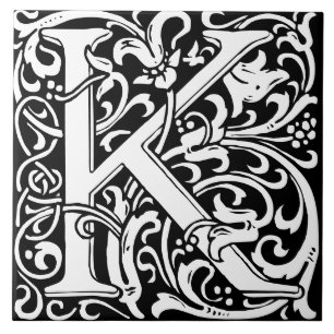 Floral Alphabet Monogram Letter K Tile Fliese