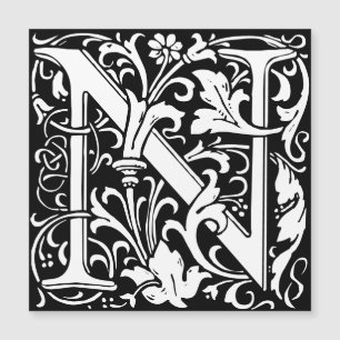 Floral Alphabet Monogram Letter N Morris Magnetkarte